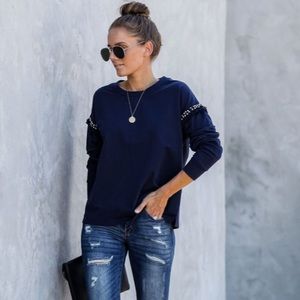 VICI Embellished Cotton Blend Long Sleeve Top